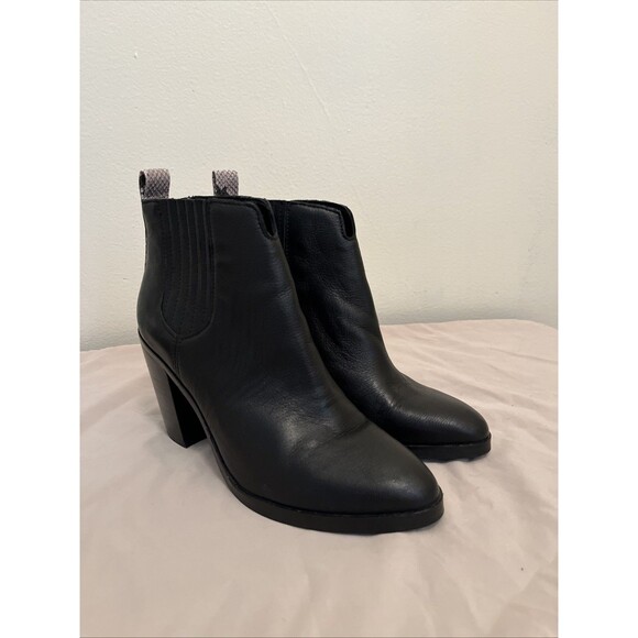 DOLCE VITA Stacie Leather Block Heel Bootie, Black & Snakeskin Trim- Size 8 - Picture 3 of 7